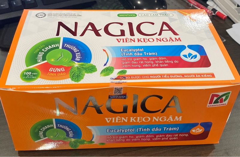 Viên kẹo ngậm Nagica (Hộp 20 gói x 5 viên) - Dolexphar / Natutal Gold