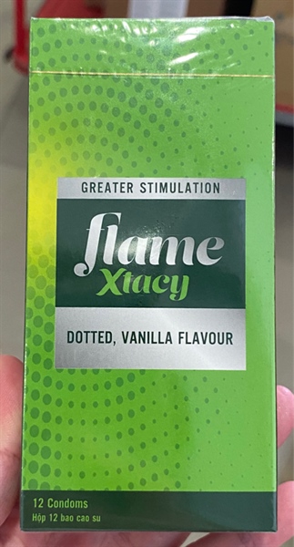 Bao cao su Flame Xtacy, có gai, hương vani (Hộp 12 cái) - VN