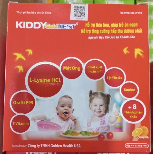 Kiddy gold nest (Hỗ trợ tiêu hoá, giúp trẻ ăn ngon) (Hộp 4 vỉ x 5 ống x 10ml) - Golden Health