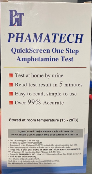 Phamatech Quickscreen One Step Amphetamine test (Hộp 2 test) - USA