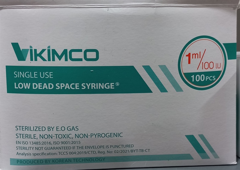 Bơm 1ml Vikimco Bơm tiêm vô trùng sử dụng một lần (K*42H*100cái)