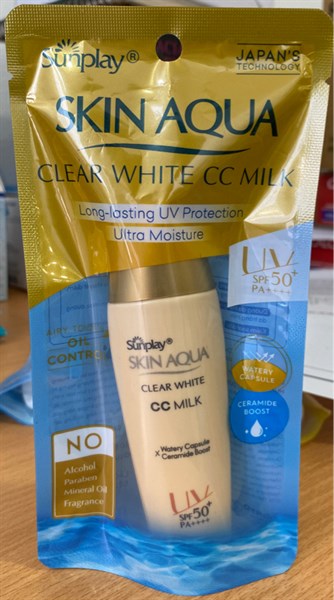 Sữa chống nắng tạo nền trắng mịn Sunplay 25g (Skin aqua clear white CC Milk) - Rohto