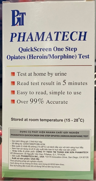 Phamatech Quickscreen One Step Opiates (Heroin/Morphine) test (Hộp 2 test) - USA