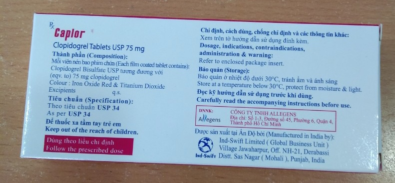 Caplor (Clopidogrel 75mg) (Hộp 3 vỉ x 10 viên) - India 2