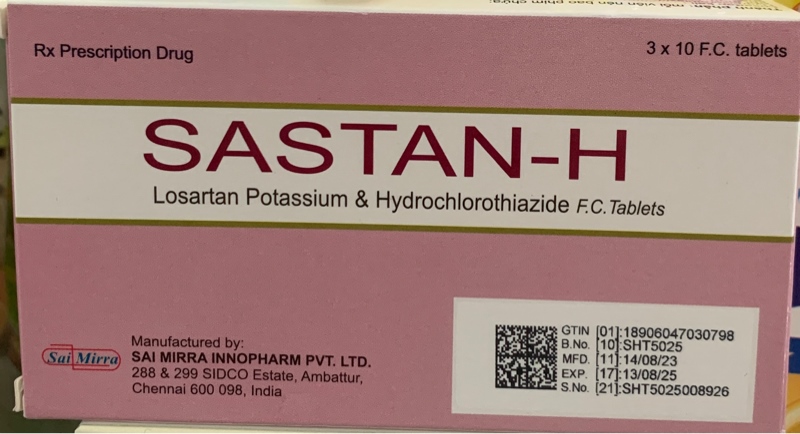 Sastan - H (Losartan kali & hydro) (H*3vỉ*10viên) - India