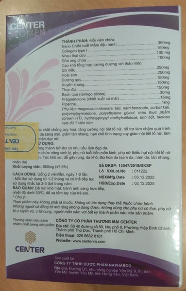 Center Women (Giúp bổ huyết, điều hòa kinh nguyệt,...) (Lọ*50viên) - Center 2