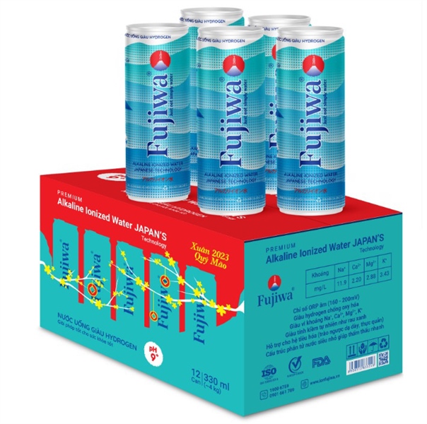 Nước ion kiềm cao cấp Fujiwa giàu Hydrogen 330ml (Thùng 24 lon)