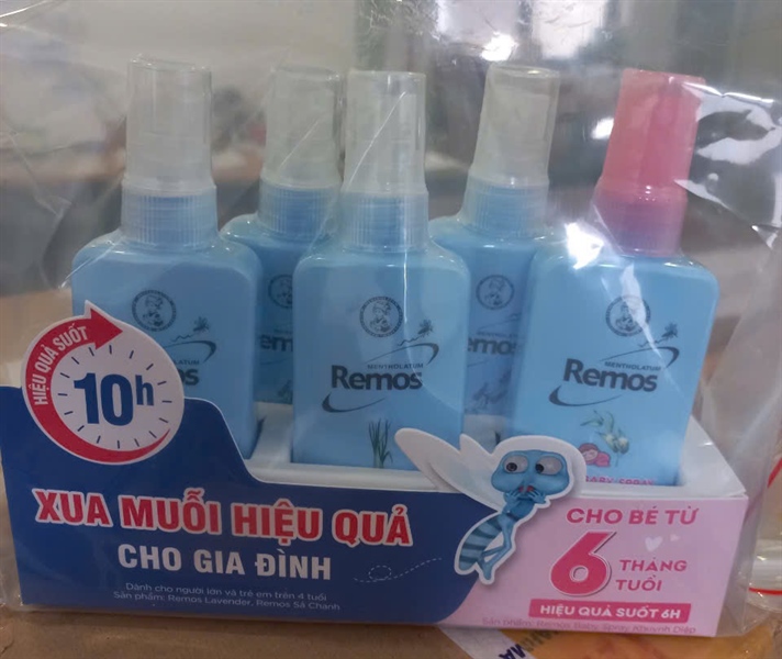 Pack 5 Remos set 1 ( 3 Sản phẩm xua muỗi dạng xịt 70ml + 1 Sản phẩm xua muỗi dạng xịt cho bé từ 6 tháng tuổi 70ml + KM 1 Sản phẩm xua muỗi dạng xịt 70ml )