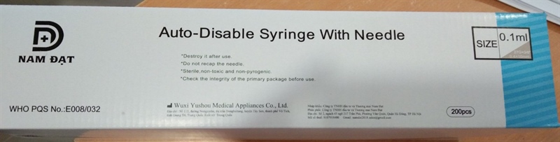 Bơm tiêm tự khóa 0,1ml liền kim 27GX3/8 (Hộp 200 cái) - TQ