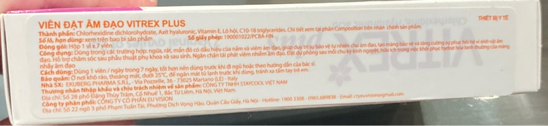 Viên đặt âm đạo Vitrex plus (Hộp 1 vỉ x 7 viên) - Italy/EU VISION 2