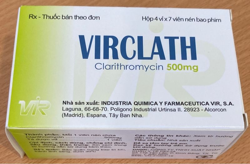 Virclath (Clarithromycin 500mg) (Hộp 4 vỉ x 7 viên) - Tây Ban Nha