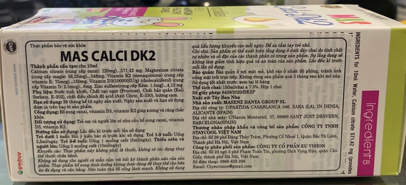 Mas Calci DK2 150ml - Tây Ban Nha/ EU VISION 2