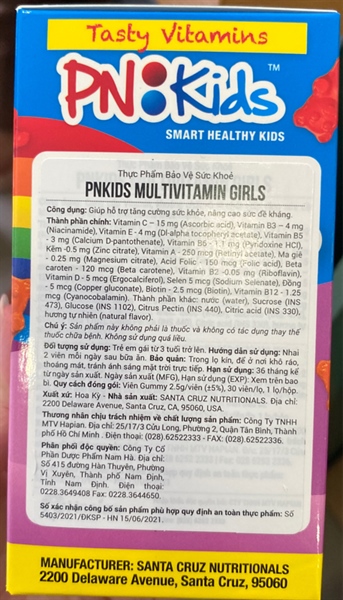 Kẹo PN Kids Multivitamin Minerals For Girls (Trẻ em gái) (Lọ 30 viên) - Hoa Kỳ/USA 2