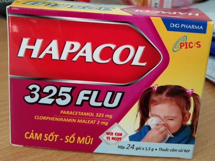 Hapacol 325 Flu (Cảm sốt - sổ mũi) (Hộp 24gói x 1,5g) - CNNMDP DHG tại Hậu Giang