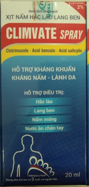 Dung dịch dùng ngoài xịt nấm hắc lào lang ben Climvate Spray 20ml (clotrimazol 2%) - PP Dahago