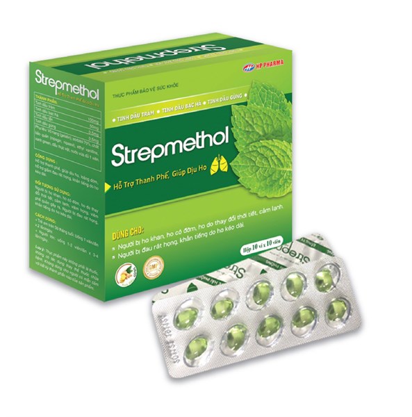 Thuốc Strepmethol Hải Phòng Hỗ trợ thanh phế, giúp dịu ho (Hộp 10 vỉ x 10 viên)
