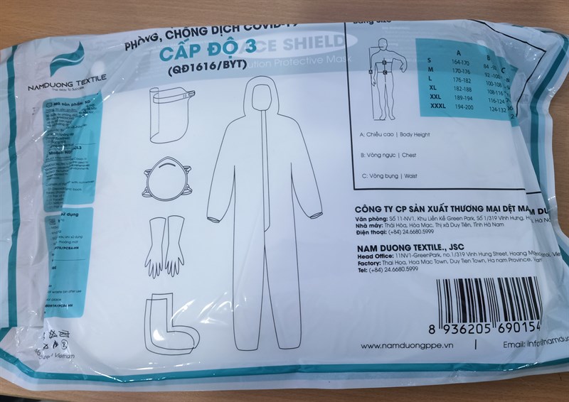Bộ quần áo bảo hộ phòng chống dịch Covid-19 cấp độ 3 (K*50bộ) - Nam Dương 2