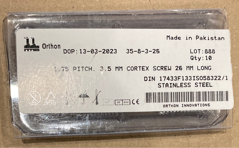 Vít xương cứng 3,5mm dài 26mm - Pakistan