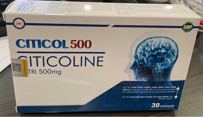TPBVSK Citicol- Citicoline natri 500mg- HHP- Cải thiện nhận thức sau đột quỵ, tăng cường trí nhớ- Hộp 3 vỉ x 10 viên