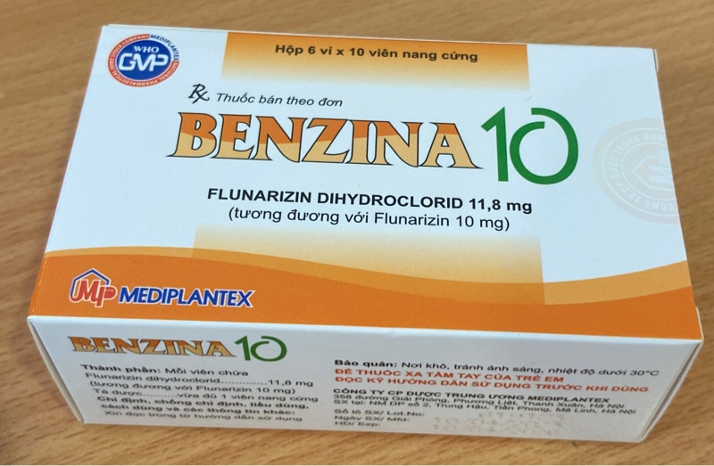 Benzina 10 (Flunarizine Dihydrochlỏide 11,8mg) (Hộp 6 vỉ x 10 viên) - Mediplantex