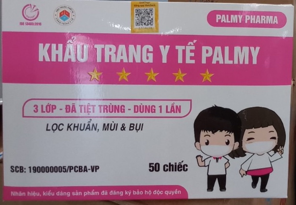 Khẩu trang y tế Palmy màu hồng trẻ em 3 lớp (Giấy lọc) (Hộp 50 cái) - Palmy Pharma