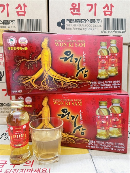 Nước uống nhân sâm Hàn Quốc WON KI SAM 120ml (Hộp 10 chai)