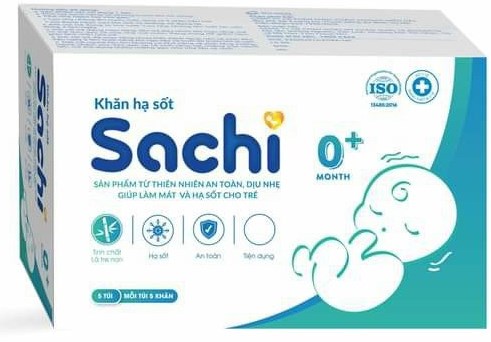 Khăn hạ sốt Sachi 0+ (Hộp 5 túi x 5 khăn) - Quang Xanh (Sohaco)