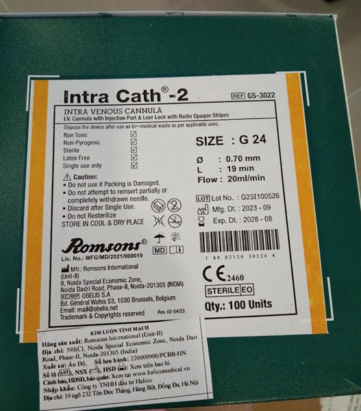 Kim luồn tĩnh mạch Romsons G24 (Có cánh, có cửa) - India 2