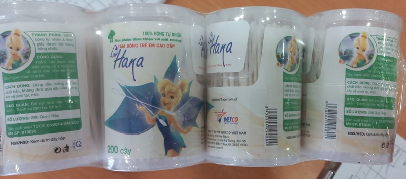 Tăm bông Hana hộp tròn giấy trẻ em BT0036(Cọc 12 Hộp x 200 cây) - Imexco