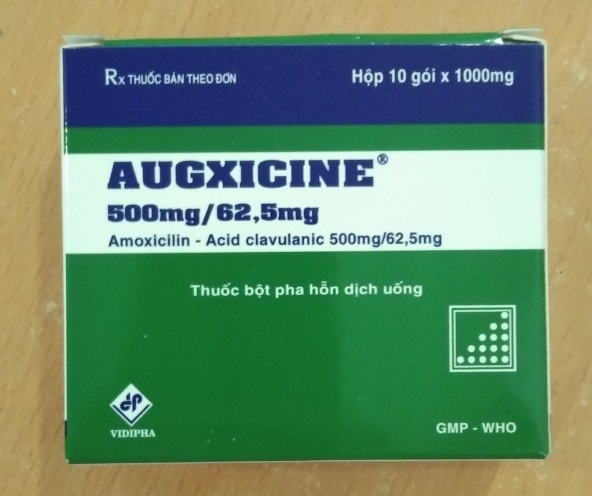 Augxicine 500mg/62,5mg (Amoxicillin - Acid clavulanic) (Hộp 10gói) - Vidipha