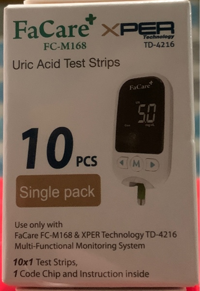 Hộp que thử acid uric dùng cho máy đo 5 trong 1 model: TD-4216 (FC-M168) (Hộp 10 Test) - Taiwan