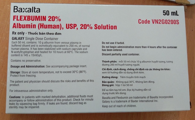 Flexbumin 20% (Human Albumin) 10g/50ml - Baxalta/Mỹ