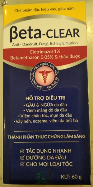 Dầu gội trị nấm, trị gầu Betaclear (Clotrimazol 1%, Bethamethason 0.05%) tube 60g - Tân Hà Lan VN