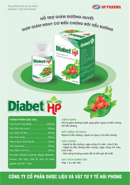 Diabet HP (Hỗ trợ giảm đường huyết) (Lọ 60 viên) - Hải Phòng