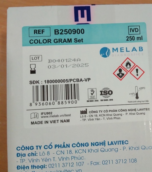 Bộ nhuộm Gram Melab - Color Gram set (Bộ 4 chai x 250ml) - Lavitec/Việt Nam