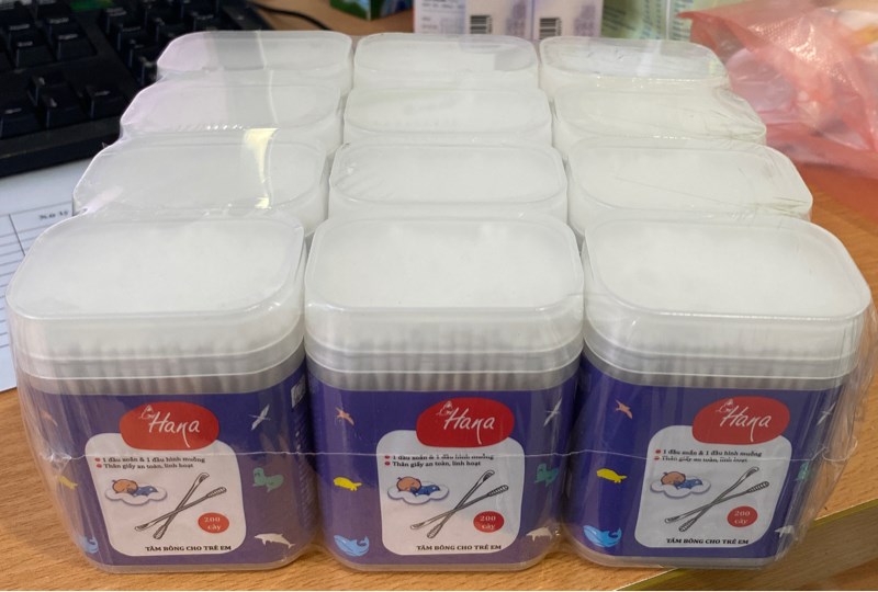 Tăm bông Hana trẻ em lõi giấy BT - 003 (Chữ nhật) (Cọc 12 Hộp x 200 cây) - Imexco