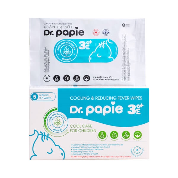 Khăn hạ sốt Dr Papie 3mo+ (Hộp 5 túi x 5 khăn) - Starmed