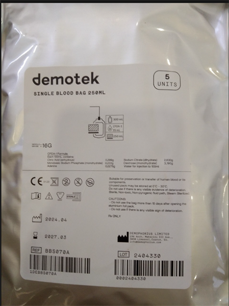 Túi máu Demotek 250ml (Túi 5 cái) - EU