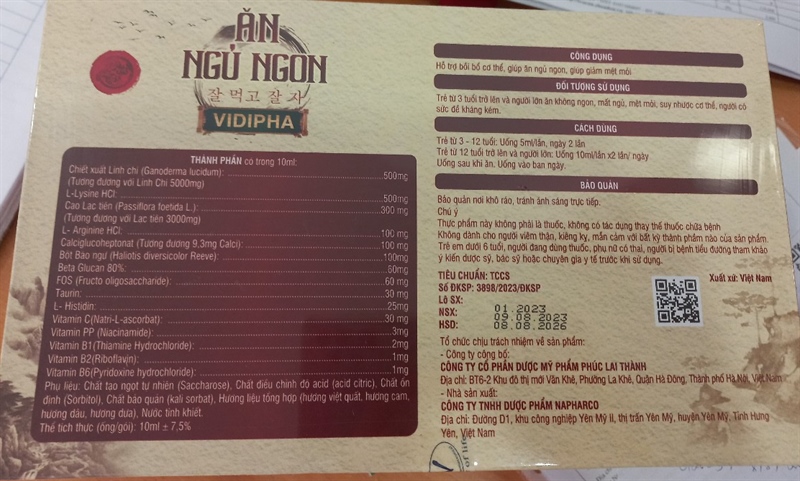 Ăn ngủ ngon Vidipha (Hộp 30 gói) - Napharco 2