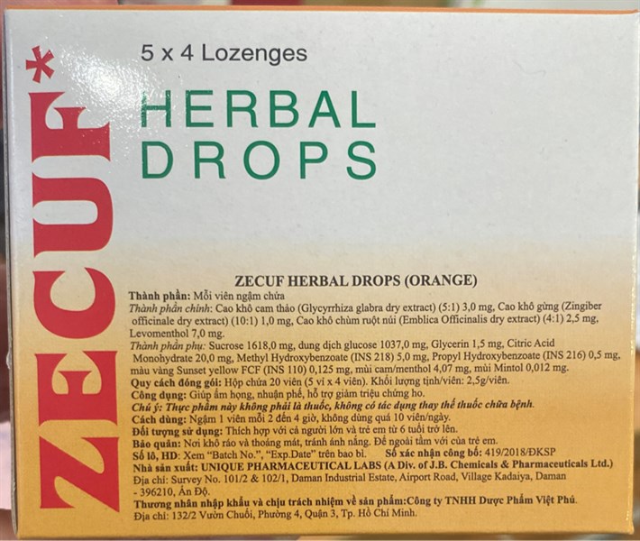 Viên ngậm Zecuf Orange - cam (H*5vỉ*4viên) - India