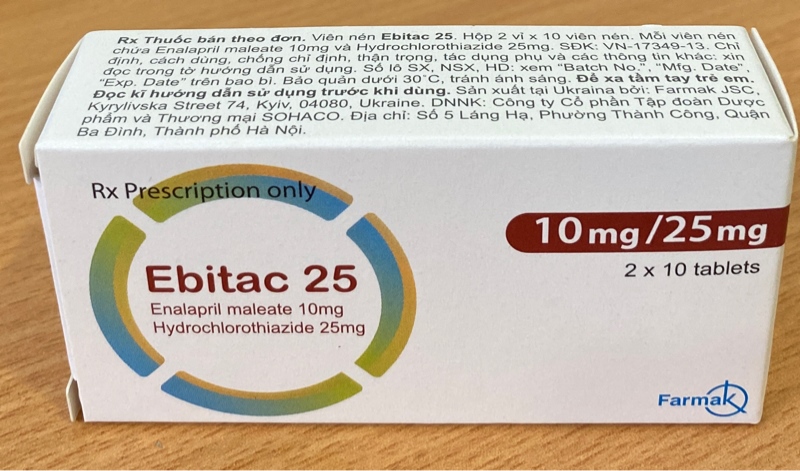 Ebitac 25 (10mg/25mg) (Tăng huyết áp) (Hộp 2 vỉ x 10 viên) - Ukraina