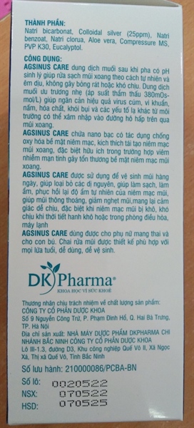 Rửa mũi Agsinus care (Hộp 5 gói + 1 bình rửa 180ml) - Dược Khoa 2