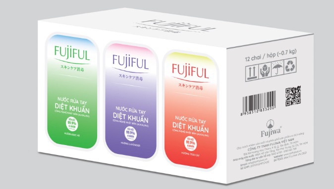 Nước rửa tay Fujiful diệt khuẩn dưỡng da 45ml (Trái cây, Bạc hà, Lavender) (Hộp 12 lọ)