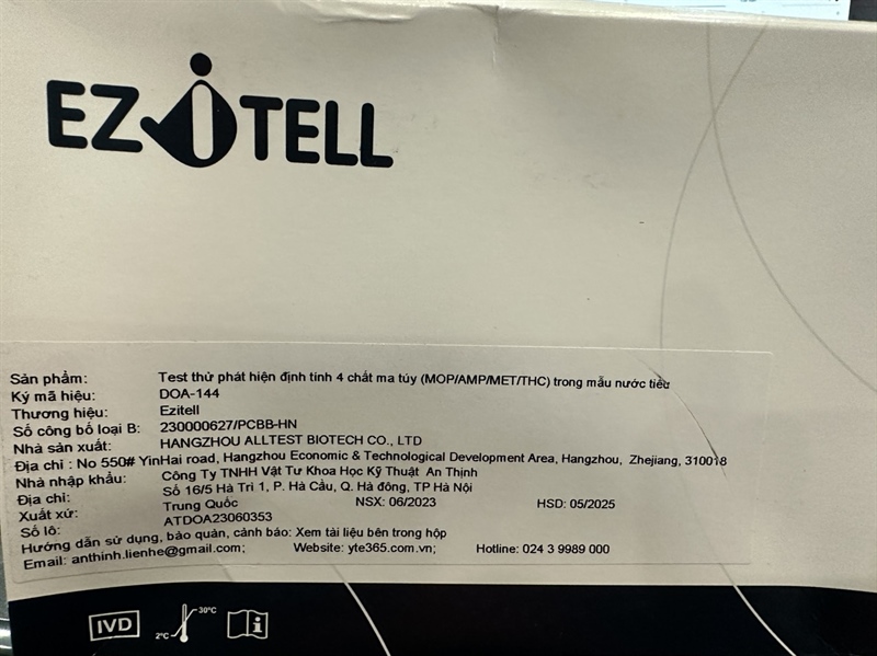 Test thử phát hiện định tính 4 chất ma túy ( MOP/AAMP/MET/THC) trong mẫu nước tiểu ( Ezitell - DOA - 144) (Hộp 25 test)