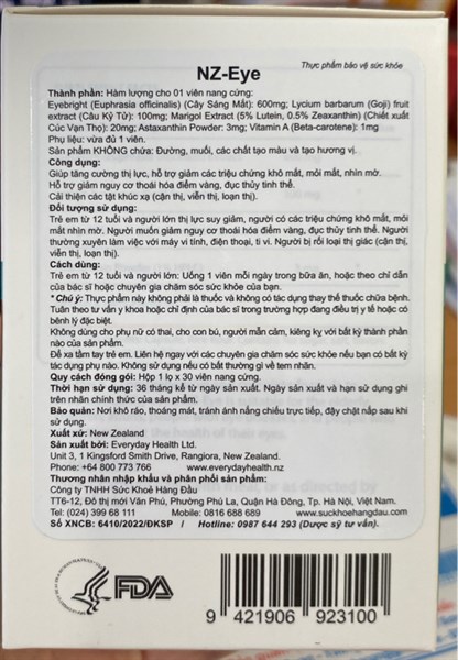 NZ - Eye (Giúp tăng cường thị lực) (Lọ*30viên) - New Zealand 2