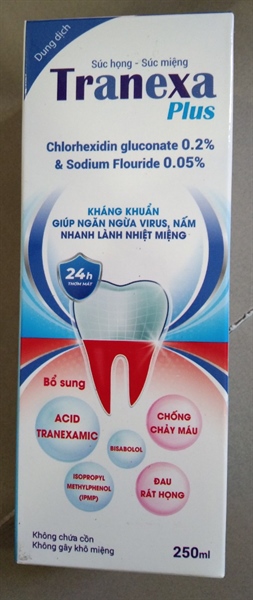 Dung dịch súc họng, súc miệng kháng khuẩn kháng virus, chắc răng Tranexa Plus 250ml - VN/Dahago