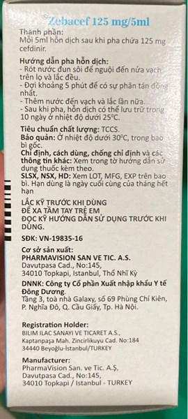 Zebacef 125mg/5ml (Cefdinir) (Lọ 100ml) - Thổ Nhĩ Kỳ 2