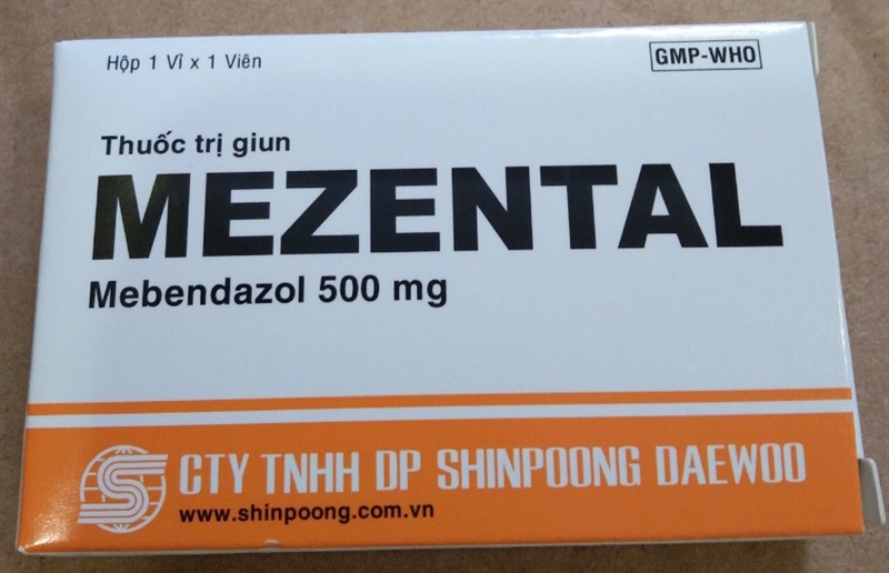 Thuốc trị giun Mezental (Mebendazol 500mg) (Hộp 1 vỉ x 1 viên nhai) - Shinpoong Daewoo