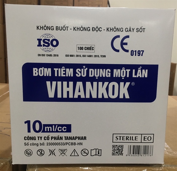 Bơm 10ml/cc VIHANKOK (Kim 25G) Tanaphar/VN, Bơm tiêm sử dụng một lần (H*100cái)