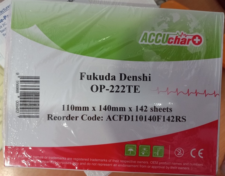Giấy điện tim 6 cần tập có dòng kẻ Fukuda Denshi OP-222TE (FQW 110 - 140 - 142) - Malaysia